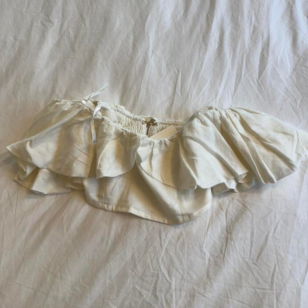 Dissh white linen crop top with ruffles